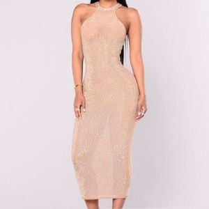 Fashion Nova Nude & Rhinestone ‘Glo Up’ Dress Sz M